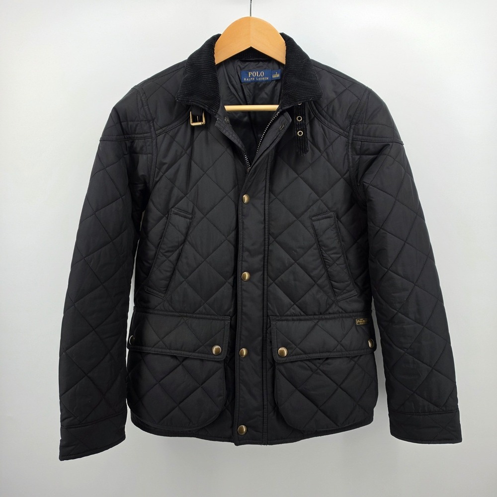 Polo Ralph Lauren Womens Black Quilted Field Jacket Corduroy Collar Size Small